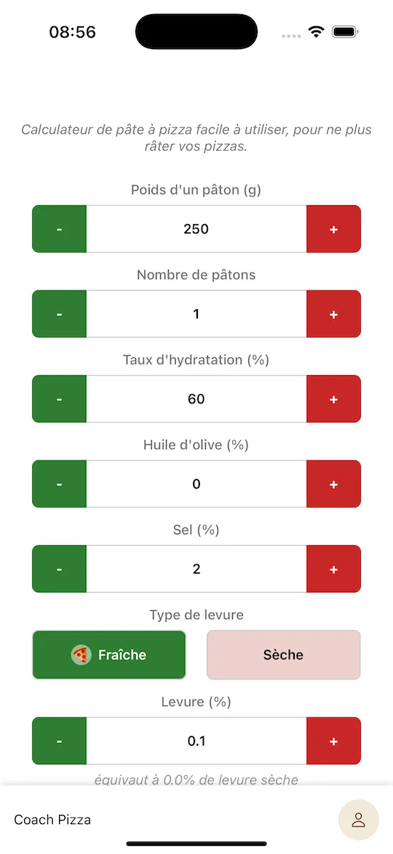 Coach Pizza dans l'émulateur iOS