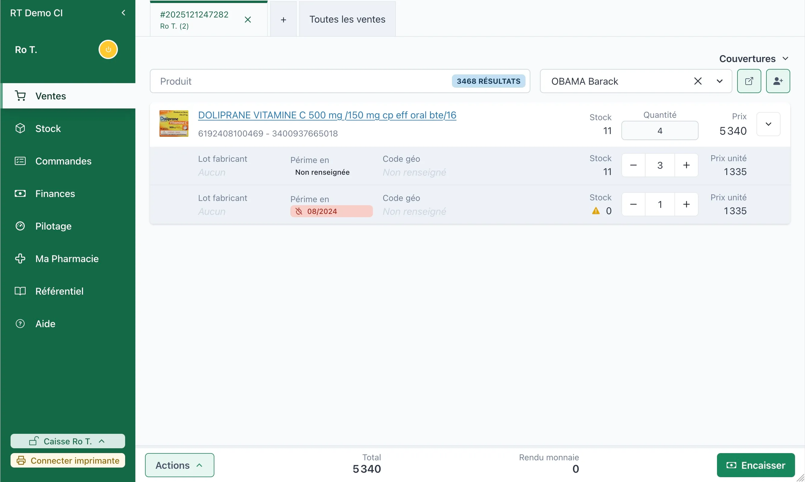 Point de vente en production