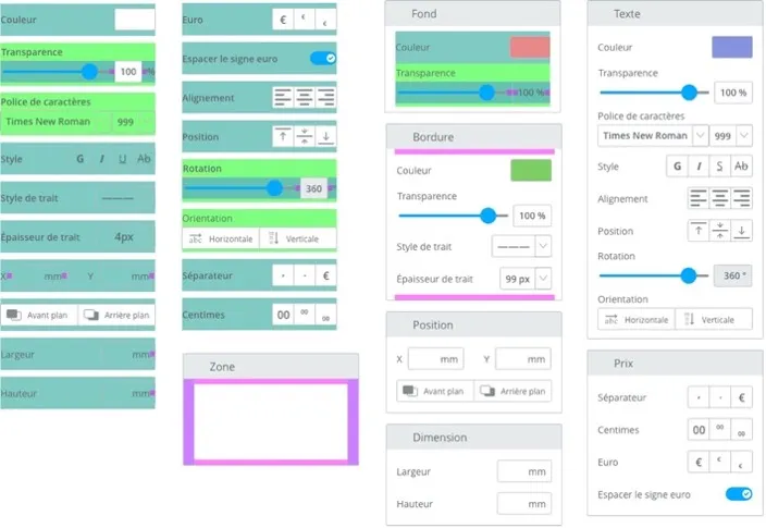Composants des propriétés dans l'inspecteur (avec zoning)