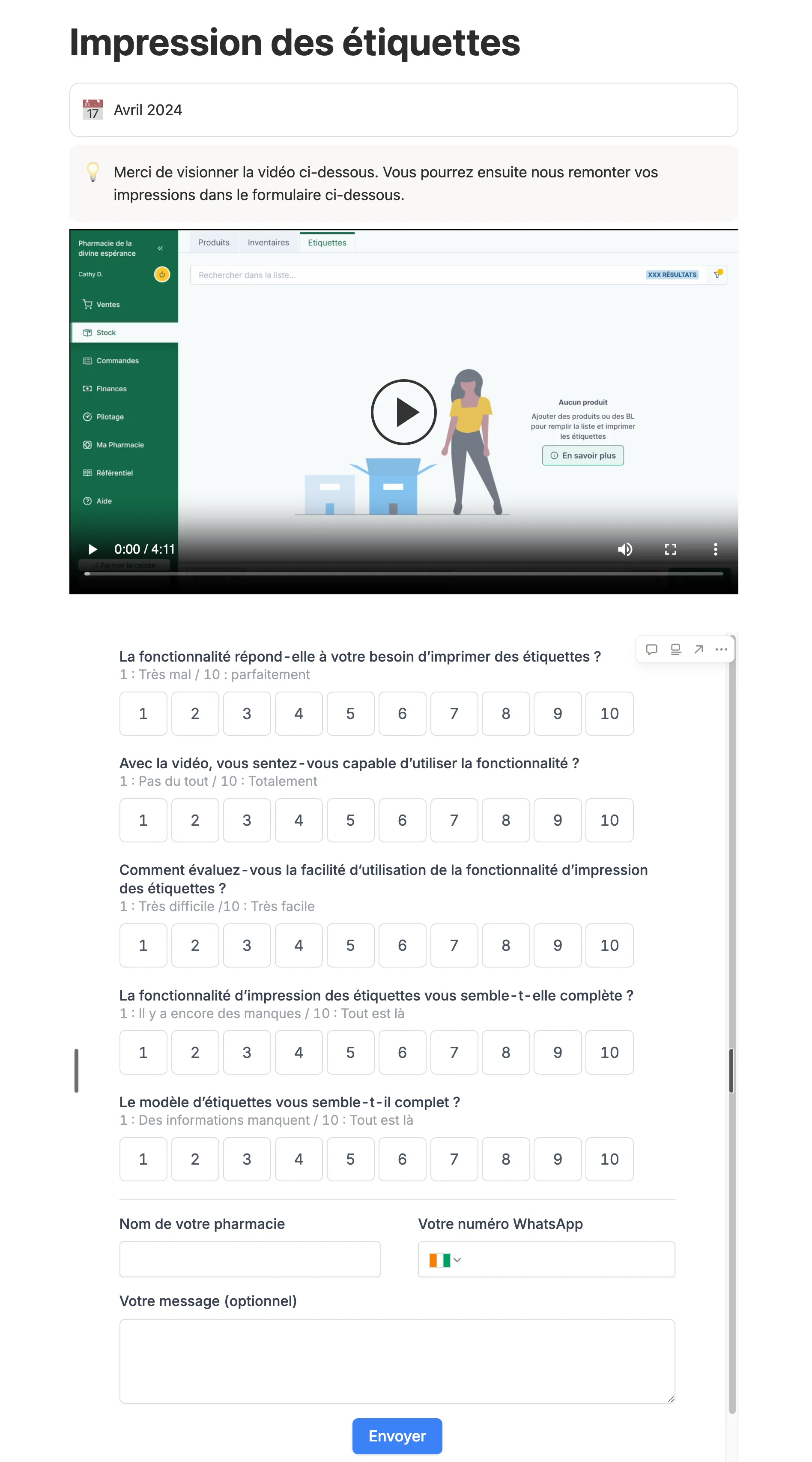 Page de tests pour l'impression des étiquettes