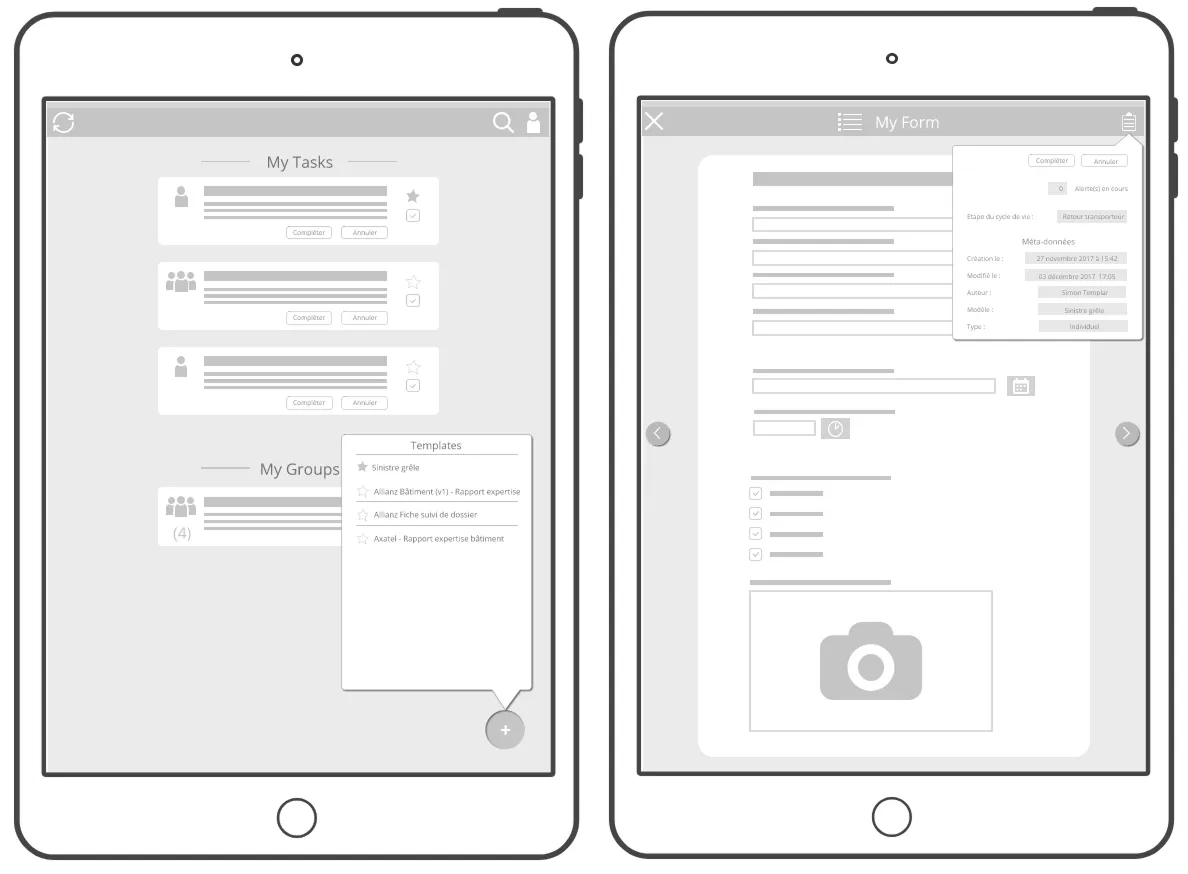 Wireframes de l'application